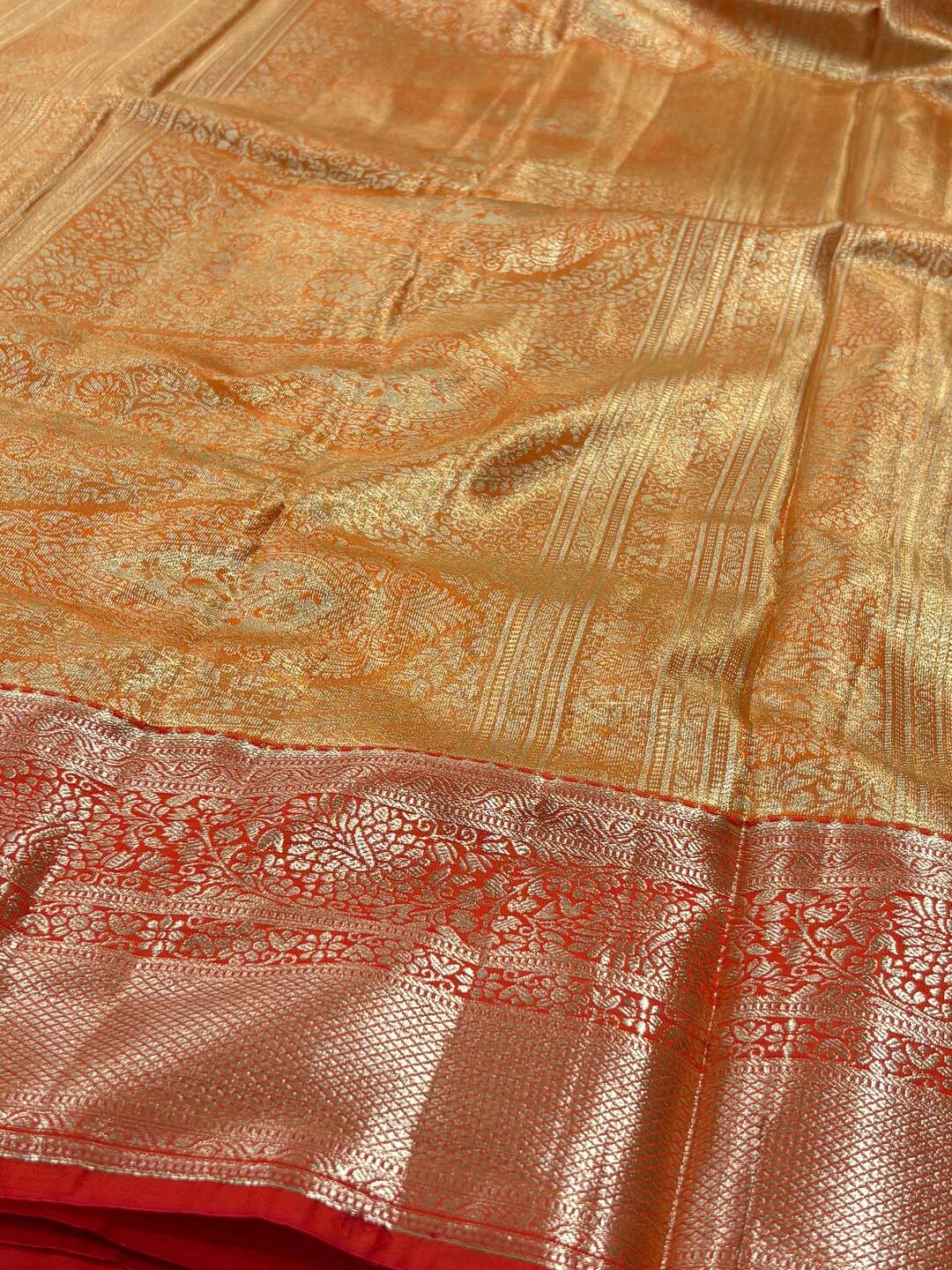 Mint Green With Orange Semi Kanchi Silk Saree