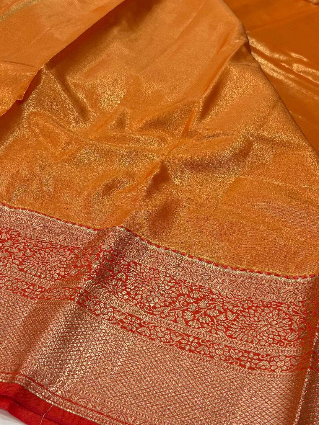 Mint Green With Orange Semi Kanchi Silk Saree