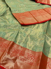 Mint Green With Orange Semi Kanchi Silk Saree