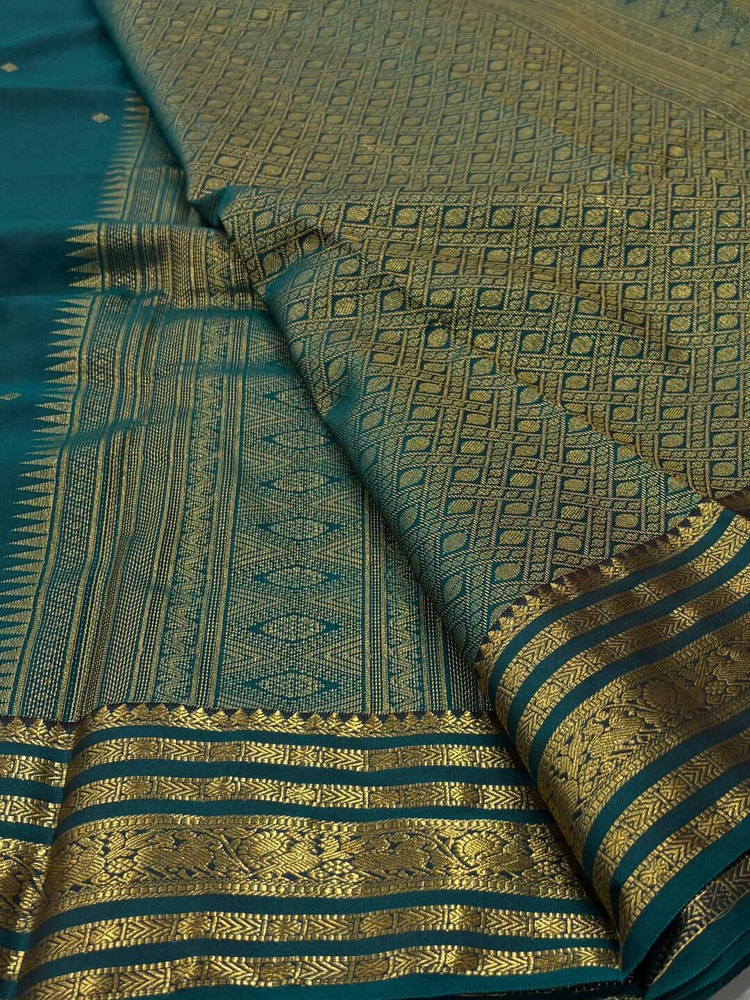 Teal Green Semi Kanchi Silk Saree
