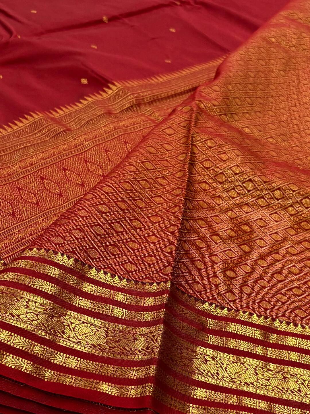 Cherry Red Semi Kanchi Silk Saree