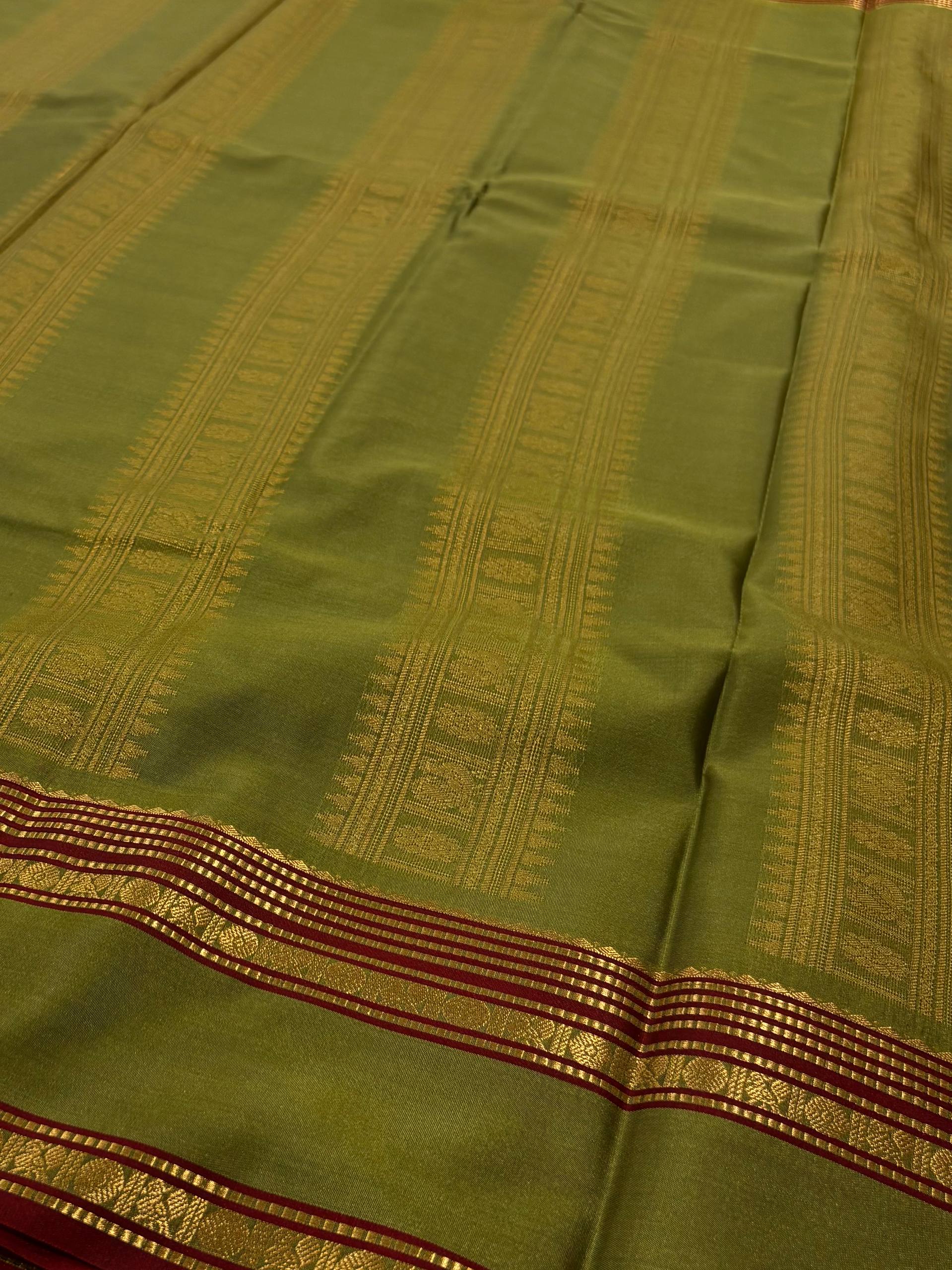 Olive Yellow Semi Kanchi Silk Saree