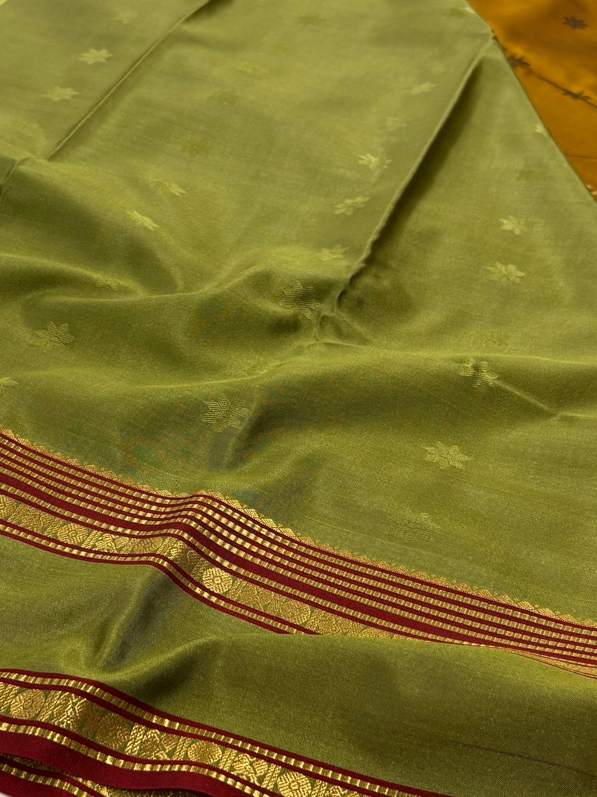 Olive Yellow Semi Kanchi Silk Saree