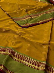 Olive Yellow Semi Kanchi Silk Saree