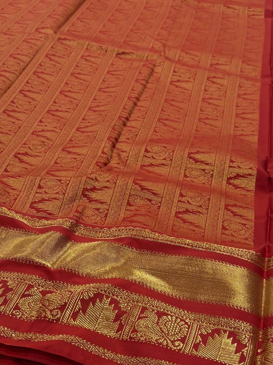 Peach Checked Semi Kanchi Silk Saree