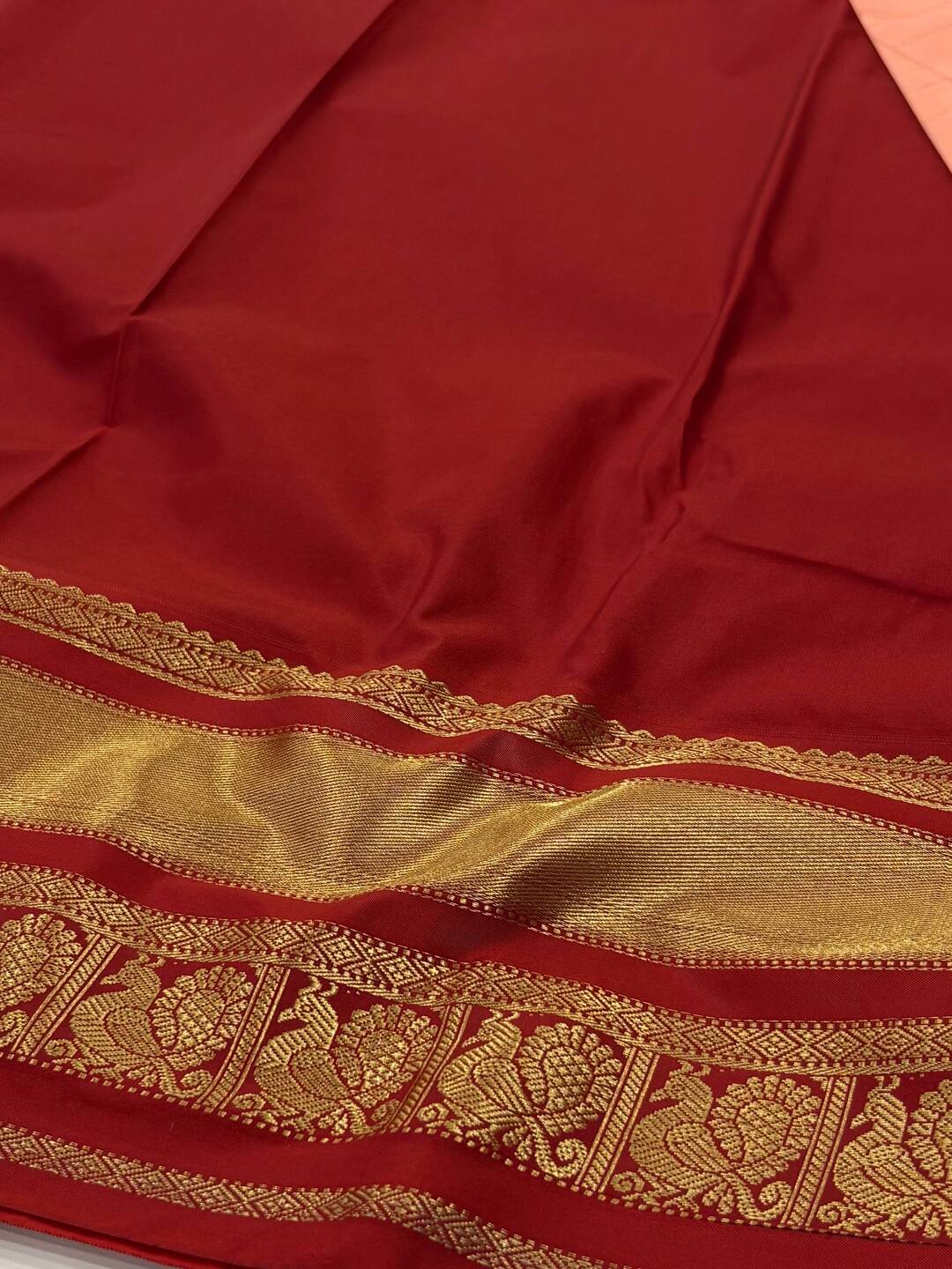 Peach Checked Semi Kanchi Silk Saree