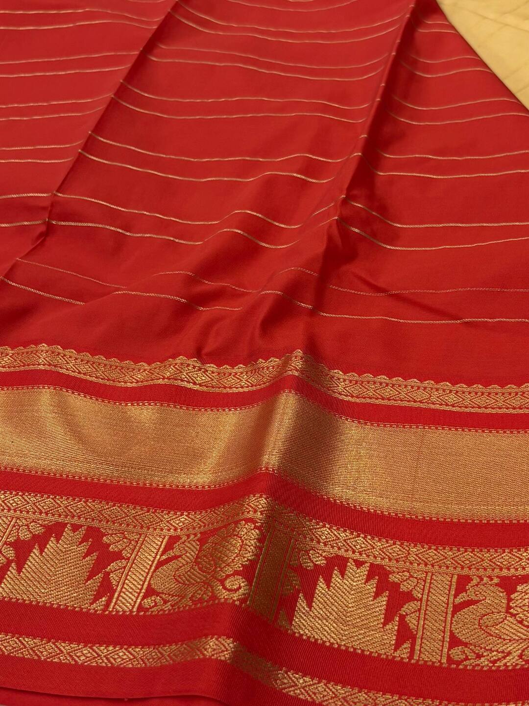 Champagne Checked Semi Kanchi Silk Saree