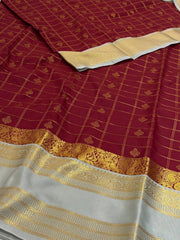 Maroon Checked Semi Kanchi Silk Saree