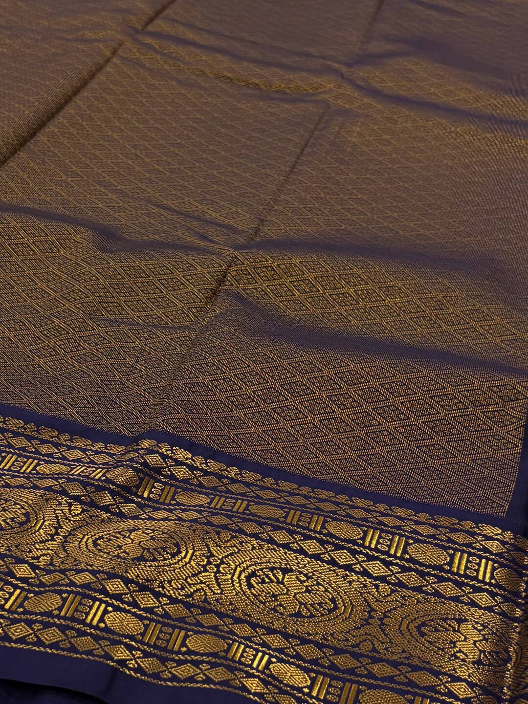 Mustard Yellow Checked Semi Kanchi Silk Saree