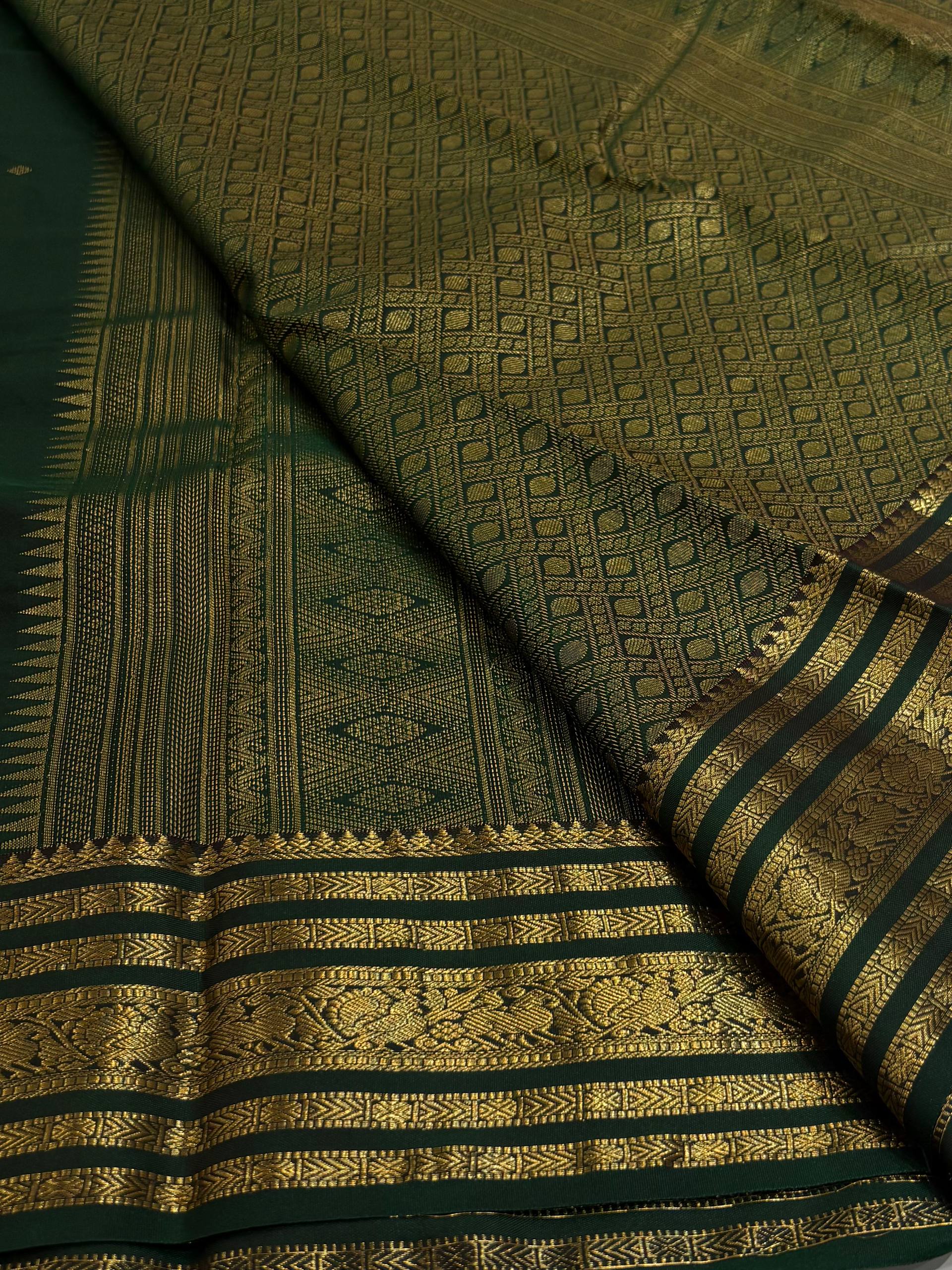 Emerald Green Semi Kanchi Silk Saree