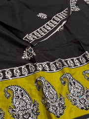Black Ajrakh Print Modal Silk Saree with Mirror work