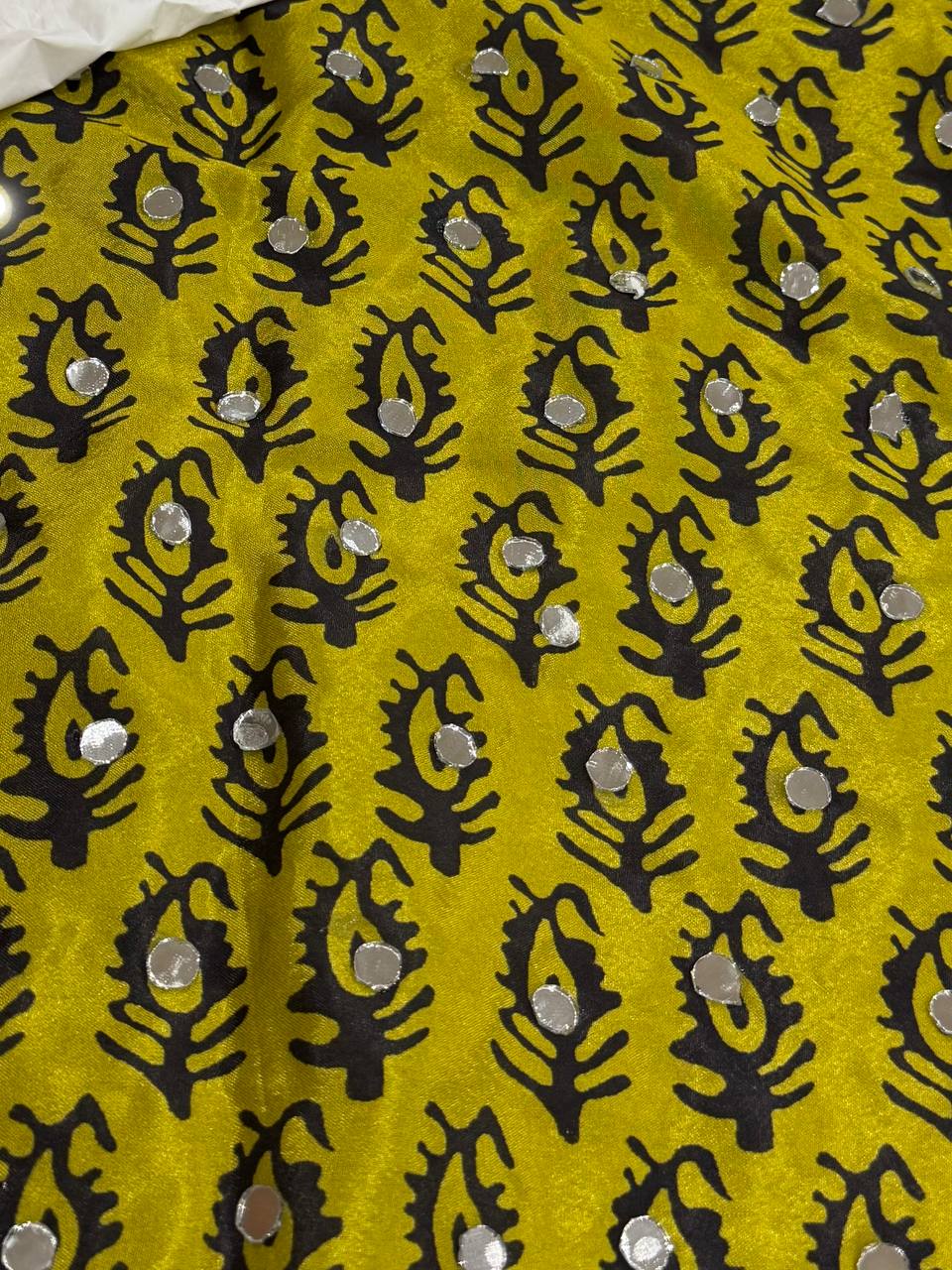 Black Ajrakh Print Modal Silk Saree with Mirror work