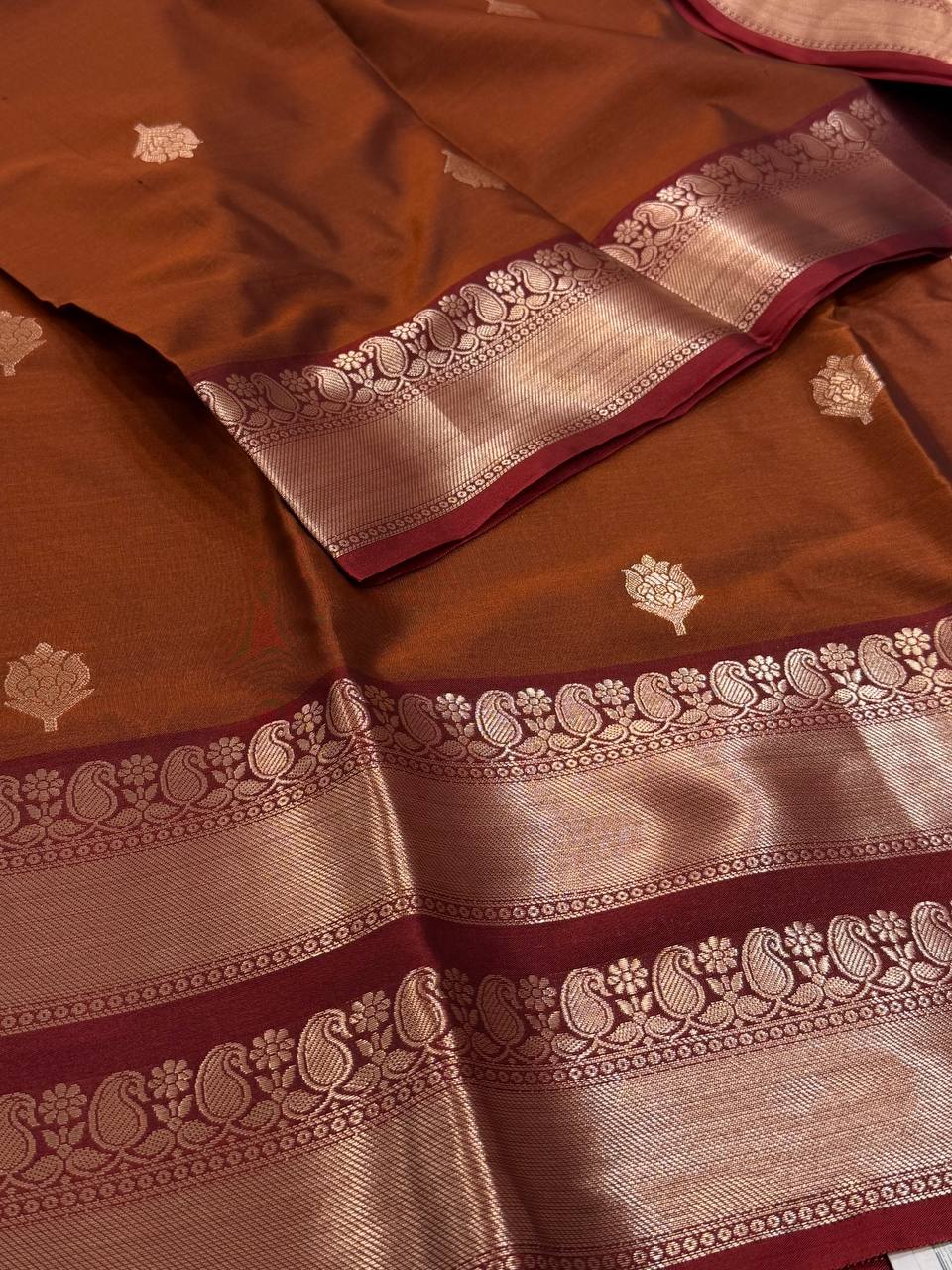 Brown Cotton Banaras Silk Saree