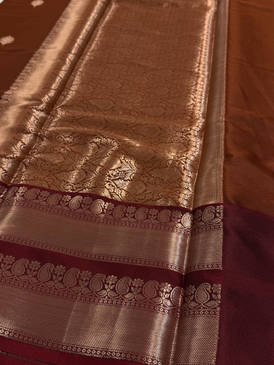 Brown Cotton Banaras Silk Saree